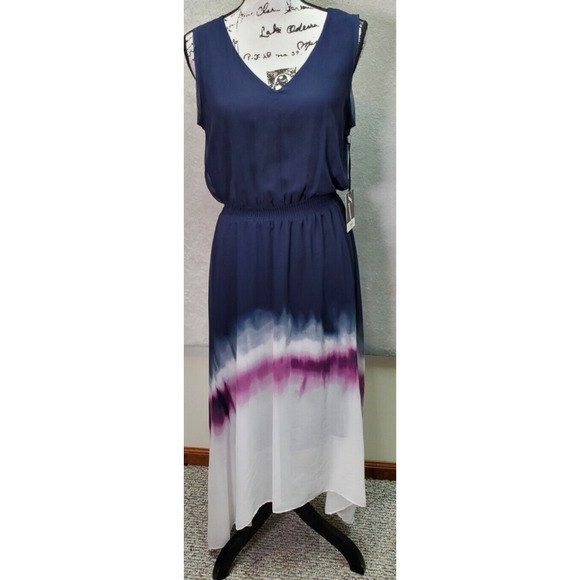 Simply Vera Vera Wang Long Maxi Dress Women Medium Multi Lined Sleeveless V Neck - Picture 1 of 9